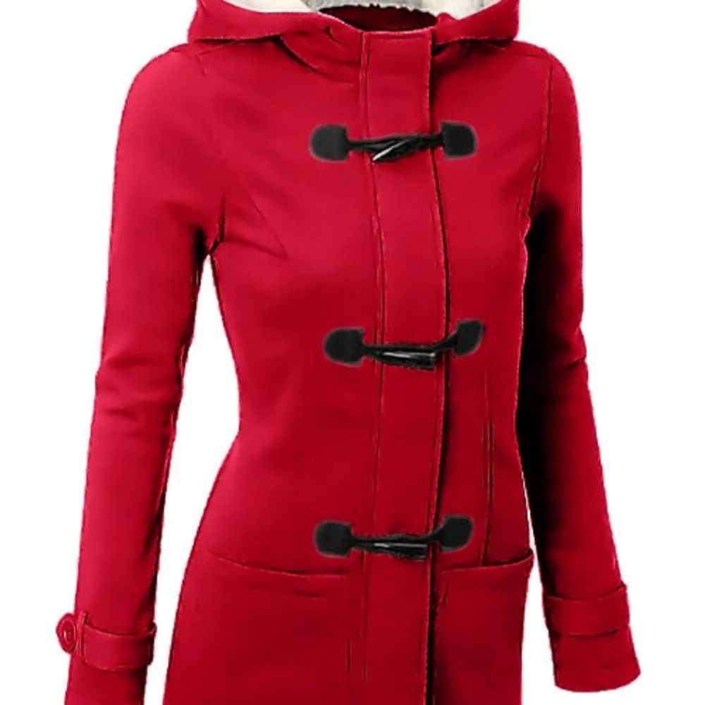 MissLook Women Lg Red Toggle Coat White Faux Fur Lined Full Zip Great Condition
